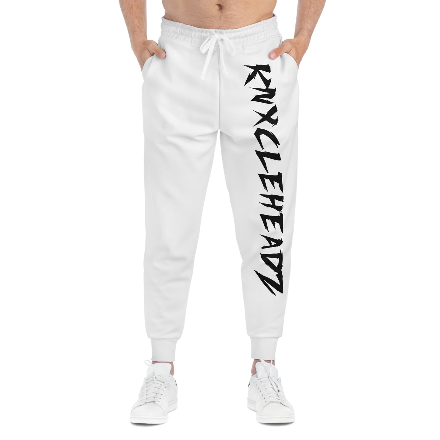 Athletic Joggers — White Side Script Logo Sweatpants