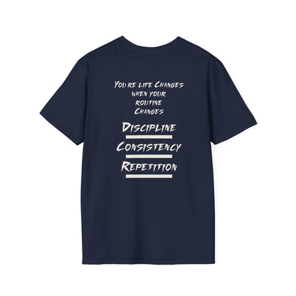 Motivational Routine T-Shirt — "Discipline Consistency Repetition"