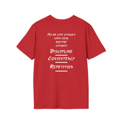 Motivational Routine T-Shirt — "Discipline Consistency Repetition"